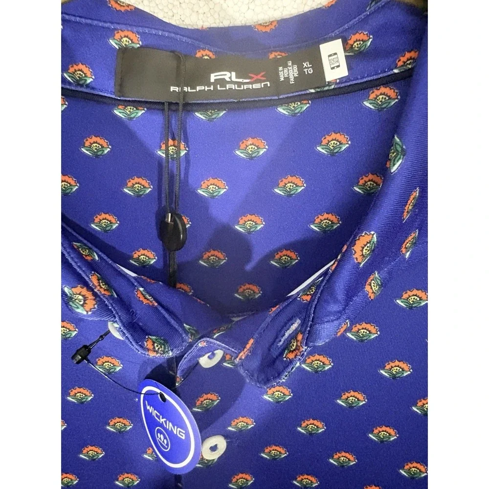 RLX Ralph Lauren Performance Golf Polo Shirt Royal Blue Multi Mens XL NWT $98